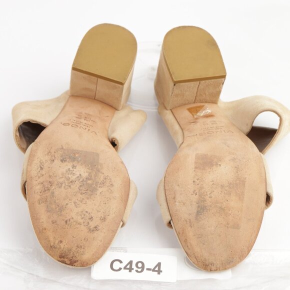 Vince Womens Benetta Mule Sandal Size 9 Nude Tan Suede Slide Chunky Block Heels - Picture 8 of 12
